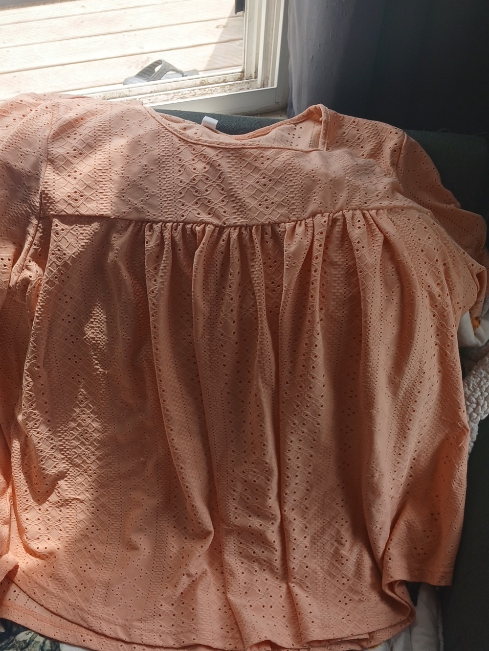 Women’s Peach Eyelet Peasant Top